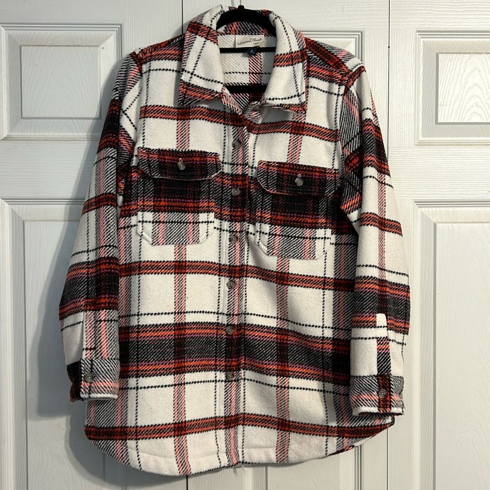 UNIVERSAL THREAD Size Medium Jacket Shacket White Gray Pink Plaid Wool Blend